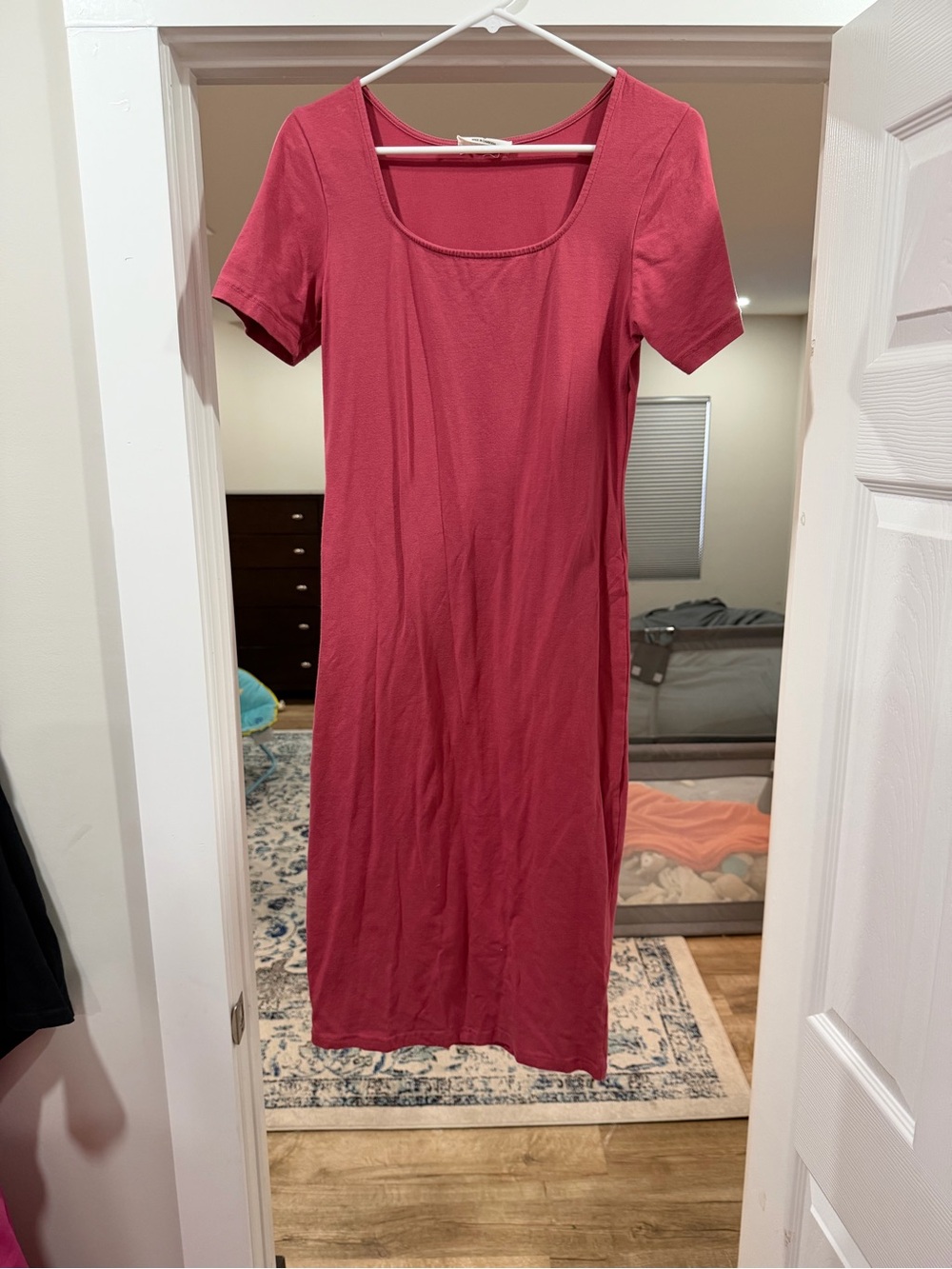 Zenana Outfitters Raspberry Scoop Neck Short Sleeve Maternity Midi Dress